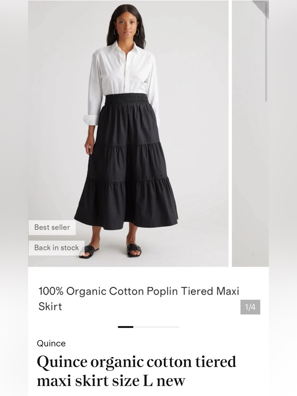Quince organic cotton tiered maxi dress size L